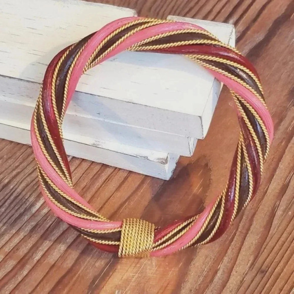 Pinkdiva Jewelry - Rattan Artisan Bangle Bracelet Gold Pink Black